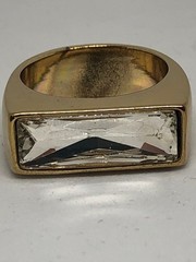 Vtg Gold Tone Rectangular Rhinestone Large Cocktail Statement Ring Size 11.25