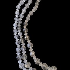Vintage 3 Strand Crystal Glass Choker Necklace Clear Gray Faceted Beads 12–15″