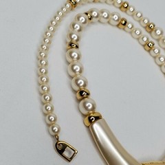 Vintage Napier Necklace Faux Pearl Gold Beads Accents Statement Art Deco Signed