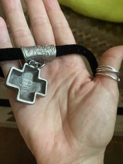 90s vintage Donna Karan Black Velvet Cross silver metal Pendant Necklace RARE