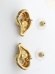 Pair KJL For Avon Gold Tone Green Eyed Ram Head Post Earrings