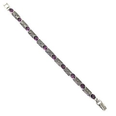 Vintage Sterling Silver Amethyst Marcasite Gemstone Art Deco Link Bracelet