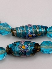 Antique Murano Venetian Glass Aqua Blue Wedding Cake Crystal Bead 39″ Necklace