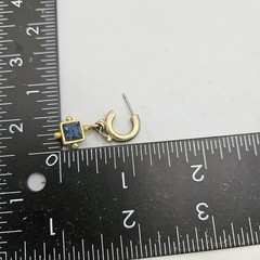 Vintage Linda Levinson Earrings Gold Tone Blue Crystal Stone Drop Pierced Post