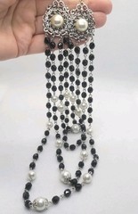 WHITE AND BLACK HOUSE MARKET Black And Silver Beads Necklace 20in