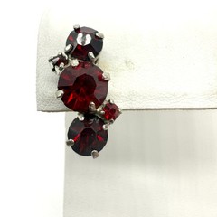 Vintage Coro Earrings Dark Red Glass Drop Prong Set Stones Screwback Signed