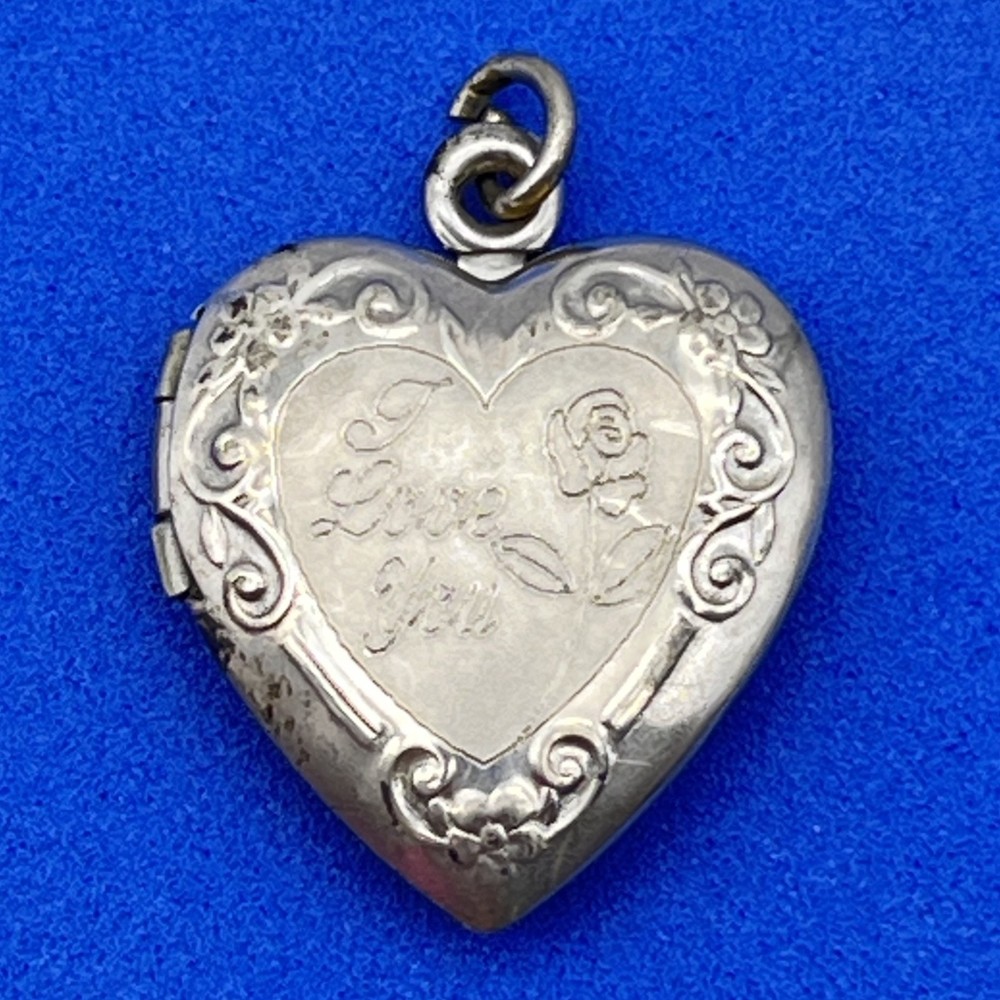 Vintage Heart Locket Pendant Sterling Silver Engraved I Love You .75″