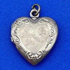 Vintage Heart Locket Pendant Sterling Silver Engraved I Love You .75″