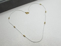 Vintage White Enamel Chain Necklace- Boston Link- Tiny Gold Beads- Minimalist