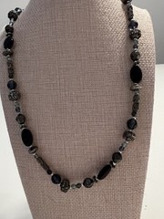 Vintage Cookie Lee Blue & Silver Beaded Lobster Claw Necklace