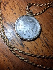 1893 Guatemala Silver & Hammered Gold Coin Necklace, 1 Real, USA Shop Made COA