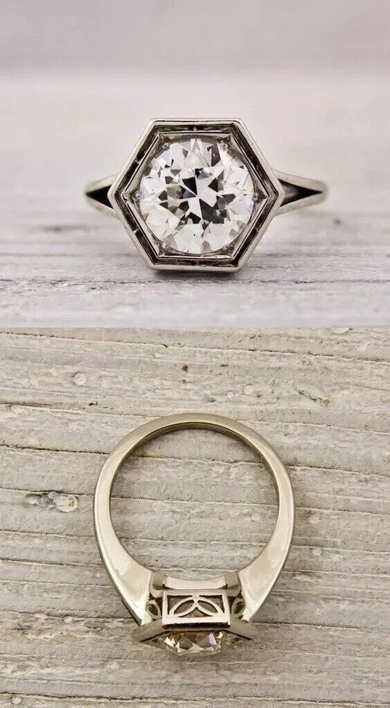 Art Deco Vintage Round Lab Created Diamond 14K White Gold Finish Engagement Ring