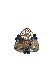 Blue/Clear Crystals Rhinestones Gold Tone Flower Vintage Brooch Pin 1 1/2” B26