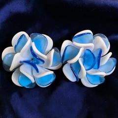 Vintage West Germany Blue White Lucite Flower Clip Earrings Articulated Petals