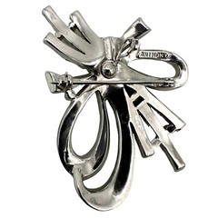 Vtg Silver Tone Anthony Aquilino Clear Rhinestone Fancy Ribbon Brooch