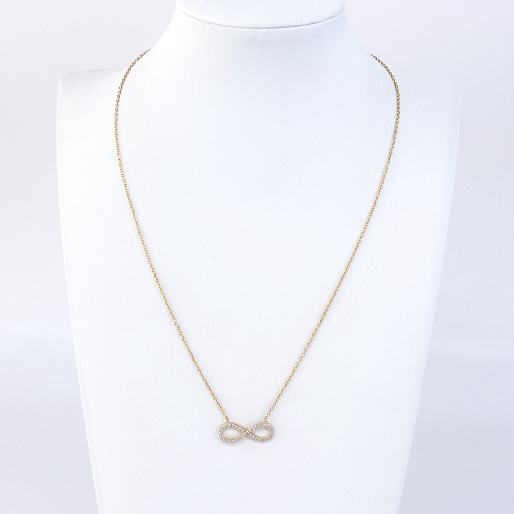 Vintage Sterling Silver 925 Gold Tone Cubic Zirconia Infinity Necklace 16”-18”