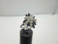Vintage 14k White Gold Round Diamond Blue Sapphire Cocktail Ring 3.00 CT