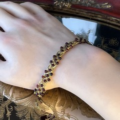 Vtg Braided Gold Tone Amethyst Glass Bracelet – Size 7.5 – Spring Ring Closure
