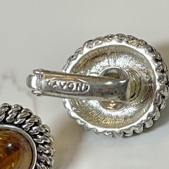 Vintage Avon Oval Silver Tone Setting & Tiger’s Eye Cabochons Clip on Earrings