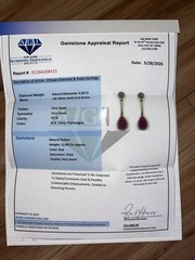 Large 14K Solid Gold Authentic Natural Ruby Diamond Leaf Earrings AGI Certified!