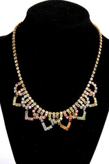 Vintage Multicolor Rhinestone Climber Clip On Earrings & Choker Necklace Set