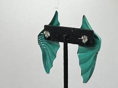 Lg Vintage Teal Fan Shaped Statement Earrings For Pierced Ears 1970-1990 Style