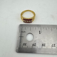 Vintage 18K Yellow Gold 0.60ctw Natural Ruby & Old European Cut CZ Ring Size 6.5