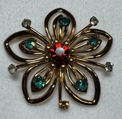 Vintage Coro, Brooks & Unbranded Brooch Lot of 6 Gold Tone Crystals Rhinestones