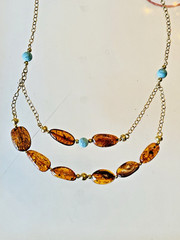 Natural Baltic Amber Necklace With Turquoise 14K Gold Filled