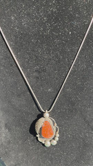 VTG Sterling Navajo Shadowbox One Feather Jasper Pendant Necklace Signed Larry W