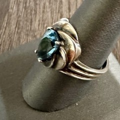 Vintage EL 925 Sterling Silver Blue Topaz Ring Size 9.5 Artisan Statement Ring