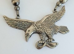 Vintage Heavy Metal Eagle Patriotic Silver Bead Statement Necklace