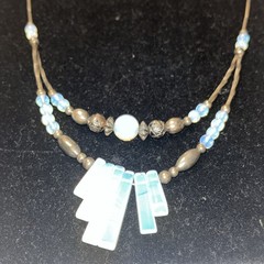 OPALITE Beads And Liquid Silver Bead Necklace 18”