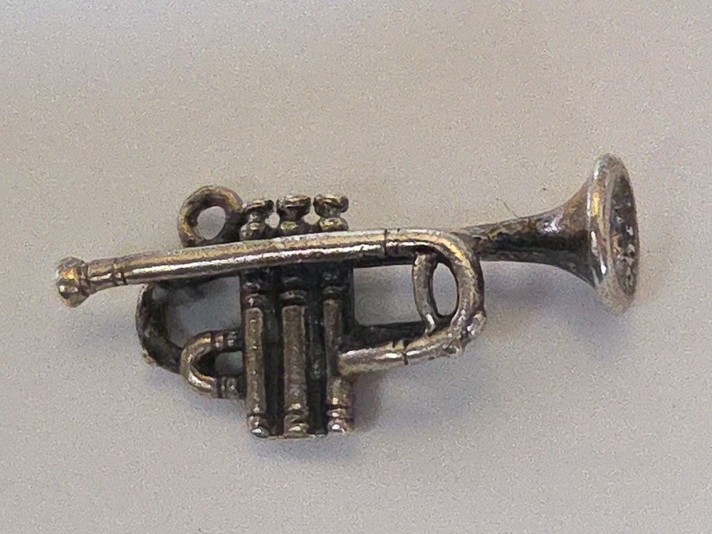 Sterling Silver ~ Trumpet Horn Charm ~ 3D REALISTIC! ~ VINTAGE