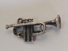 Sterling Silver ~ Trumpet Horn Charm ~ 3D REALISTIC! ~ VINTAGE