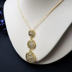 Sterling Silver Gold Overlay Peridot Stone Flower Pendant Necklace
