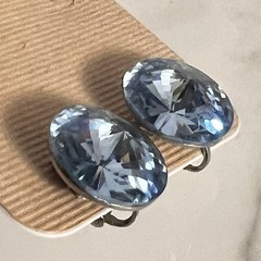 Vtg Weiss sky Blue Rivoli Rhinestone Silver-tone Earrings Clip On Round Bling!