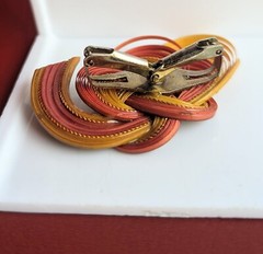 Vintage Wicker Wood Woven Abstract Knot Swirl SCARF Slide CLIP Red Brown