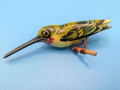Takahashi Bird Pin Brooch Carved Female Anna Hummingbird Vintage Signed Box