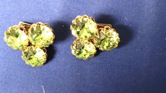 Vintage Green Watermelon Rhinestone Cluster Clip On Earrings Gold Tone Estate