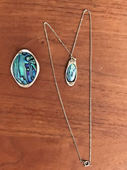Vintage Pin and Necklace Nickel Silver Abalone/Mother of Pearl