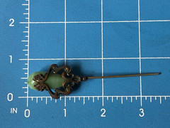 Art Nouveau Serpent Stick Pin Swirled Green Glass Dragon Face CHIP
