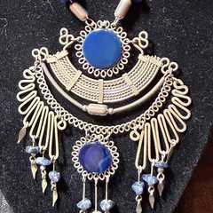 Vintage Hand Made Peruvian Alpaca Silver Chandelier Necklace w Blue Gemstones