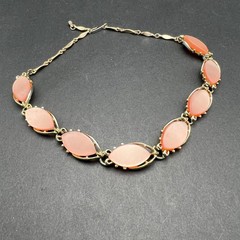 Vintage Pink Thermoset Station Necklace Gold Tone Mid Century Choker