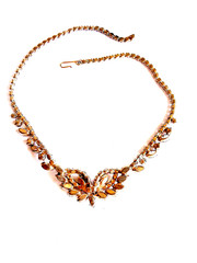 Stunning Vintage Topaz/Amber & Clear AB Rhinestone necklace – Choker Prong Set
