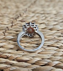 Orange Jade 12 mm Cabochon with Garnets .925 Sterling Silver Ring size 6.75