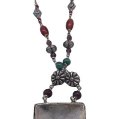 Vintage Tribal 9-Stone Pendant Necklace Boho Ethnic