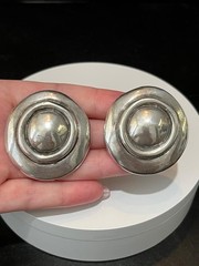 Vitg. 80s Huge RUNWAY 925 Sterling Silver Modernist Brutalist Clip On Earrings