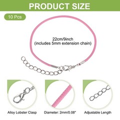 10 PCS Pink Bracelet Cord,9″ 2mm Cord with Clasp for Bracelet