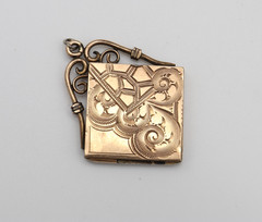 Antique 10k Victorian Square Rolled Gold Etched Filled Locket Photo Pendant Fob